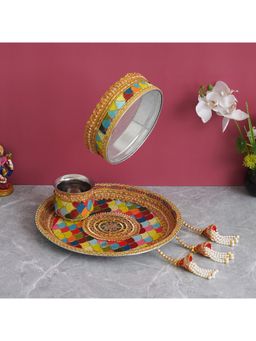 eCraftIndia - Decorative Handcrafted Karwa Chauth Plate, Chalni, Lota & Chunri