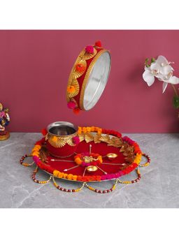 eCraftIndia - Handcrafted Karwa Chauth Haldi Kumkum Holder, Chalni, Lota, Chunri