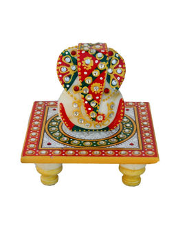 eCraftIndia - Lord Ganesha Idol On Kundan Studded Marble Chowki