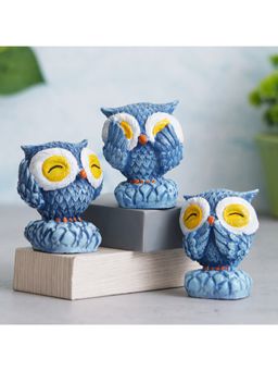 eCraftIndia - Blue Cute Owl Statues Bird Figurines (Set Of 3)