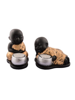 eCraftIndia - Golden Monks Polyresin Tealight Holder (Set Of 2)