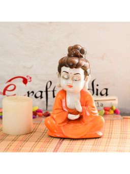 eCraftIndia - Orange Resin Meditating Gandhara Buddha Statue