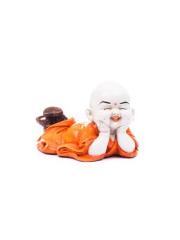 eCraftIndia - Orange Resting Laughing Baby Monk Buddha Statue