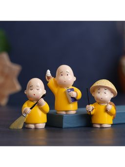 eCraftIndia - Resin Yellow Buddha Monk Statues (Set Of 3)