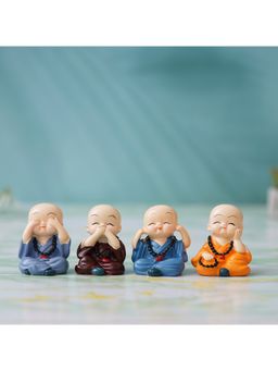 eCraftIndia - Little Monk Buddha Statues with Four Wise Principles (Set Of 4)