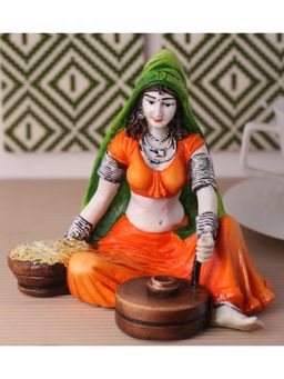 eCraftIndia - Rajasthani Woman Statue Using Traditional Flour Mill Showpiece