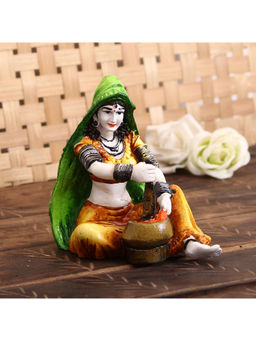 eCraftIndia - Rajasthani Woman Statue Grinding Chilli Showpiece