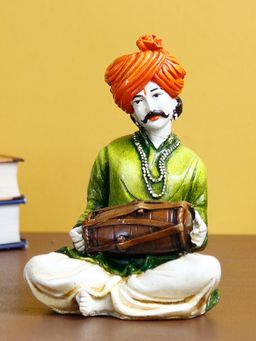 eCraftIndia - Rajasthani Musician Men Statue Playing Dholak Showpiece