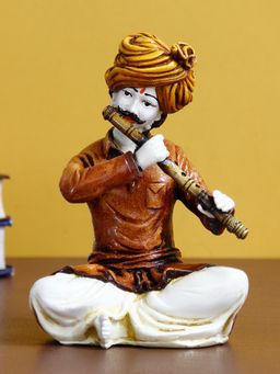 eCraftIndia - Rajasthani Men Statue Playing Flute Showpiece