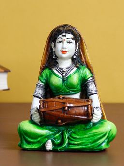 eCraftIndia - Rajasthani Woman Statue Playing Dholak Showpiece
