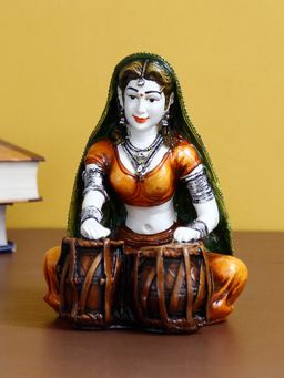 eCraftIndia - Rajasthani Woman Statue Playing Tabla Showpiece
