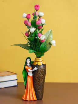 eCraftIndia - Rajasthani Woman Statue with Flower Pot Showpiece