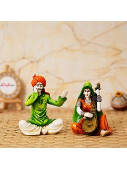 eCraftIndia - Rajasthani Singing & Lady Playing Sitar Statue (Set Of 2)