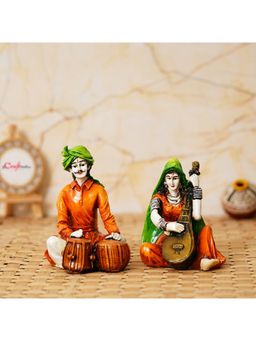 eCraftIndia - Rajasthani Singing & Lady Playing Sitar Statue (Set Of 2)