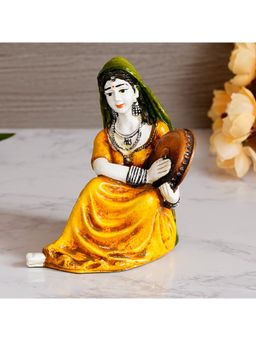 eCraftIndia - Rajasthani Woman Statue Playing Tambourine Showpiece