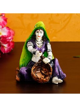 eCraftIndia - Rajasthani Woman Statue Creating Basket Showpiece