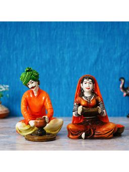 eCraftIndia - Rajasthani Craftsmen & Lady Making Pots Statue (Ste Of 2)