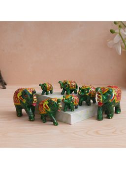 eCraftIndia - Green Handcrafted Elephant Statues (Set Of 7)