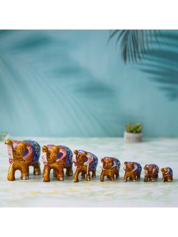 eCraftIndia - Gold Handcrafted Elephant Statues (Set Of 7)
