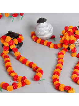 eCraftIndia - Artificial Yellow and Red Marigold Flower (Pack Of 5)