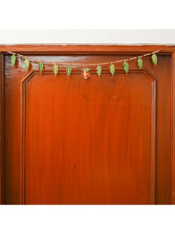 eCraftIndia - Metal Lord Ganesha, Mango Leaf & Golden Beads Hanging Handmade Toran