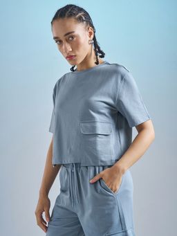 TOKYO TALKIES - Blue Relaxed Fit Elasticated Zip Top