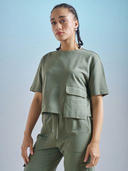 TOKYO TALKIES - Olive Relaxed Fit Elasticated Zip Top