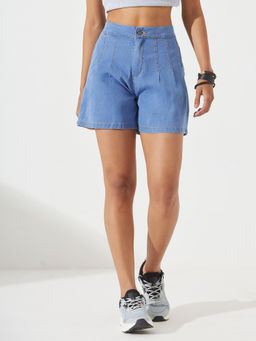 DOLCE CRUDO - Women Blue Regular Length Stretchable Light Weight Denim Shorts
