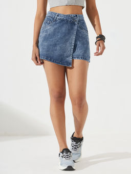 DOLCE CRUDO - Women Blue Regular Fit High Rise Clean Look Regular Length Denim Skorts