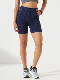 DOLCE CRUDO - Women Navy Blue Regular Clean look Above Knee Stretchable Denim Shorts