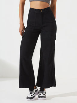 DOLCE CRUDO - Women Black Denim Solid Wide Jeans