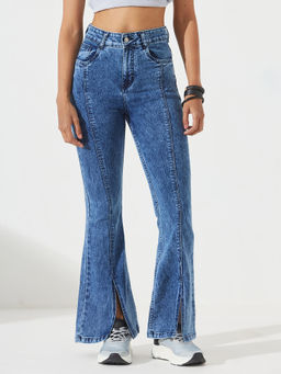 DOLCE CRUDO - Women's Navy Blue Bootcut Stretchable Denim Bootcut Jeans