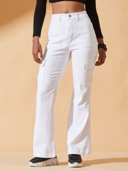 DOLCE CRUDO - Women White Denim Solid Wide Jeans
