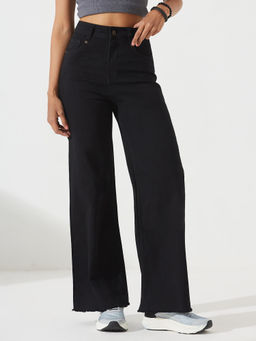 DOLCE CRUDO - Women Black Denim Solid Wide Jeans