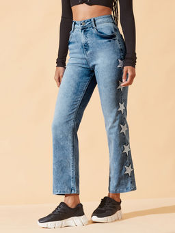 DOLCE CRUDO - Women's Light Blue Slim Fit High Rise Stretchable Denim Jeans