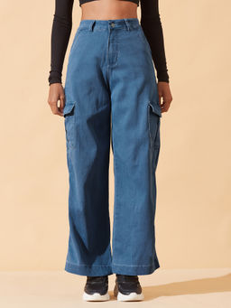 DOLCE CRUDO - Women Blue Denim Solid Wide Jeans