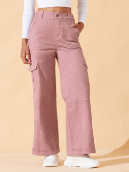 DOLCE CRUDO - Women's Rose Pink Wide-Leg Regular-Length Stretchable Denim Pants