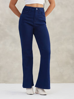 DOLCE CRUDO - Women Navy Blue Denim Solid Boot Cut Jeans