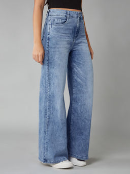DOLCE CRUDO - Women Blue Denim Solid Wide Jeans