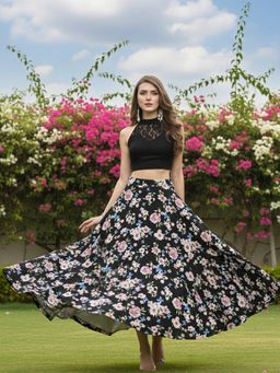 Sera - Black Creep Floral Holi Top and Skirt