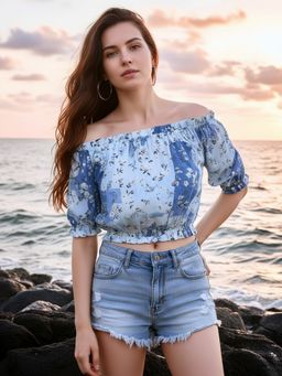 Sera - Blue Printed Floral Top