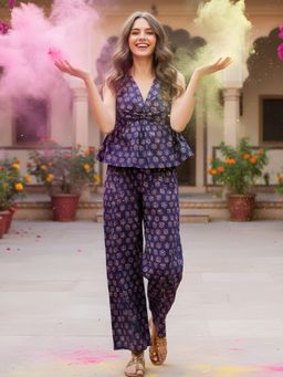 Sera - Navy Blue Cotton Holi Co-Ord Set