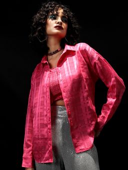 TOKYO TALKIES - Pink Smocked Tube Drop Shoulder Sleeves Shirt with Top