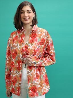 TOKYO TALKIES - Rust Floral Printed Bralette Top With Shirt