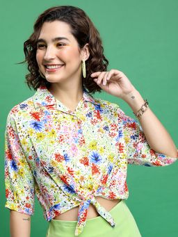TOKYO TALKIES - Floral Printed Cropped Shirt Style Top