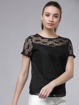 TOKYO TALKIES - Black Lace Detail Regular Top