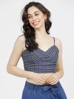 TOKYO TALKIES - Blue Checked Cami Crop Top