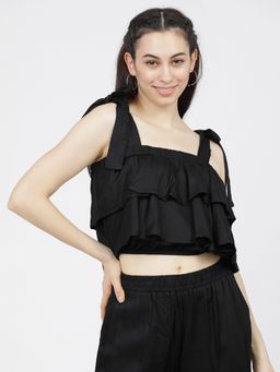 TOKYO TALKIES - Black Shoulder Straps Crop Top