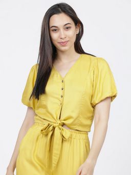 TOKYO TALKIES - Yellow Blouson Top With Tie-Up