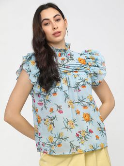 TOKYO TALKIES - Light Blue Printed Top
